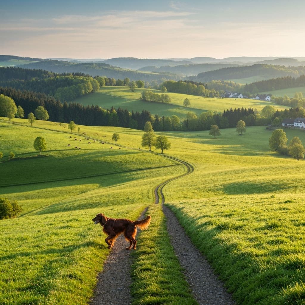 Eifel Landschaft mit Irish Red Setter