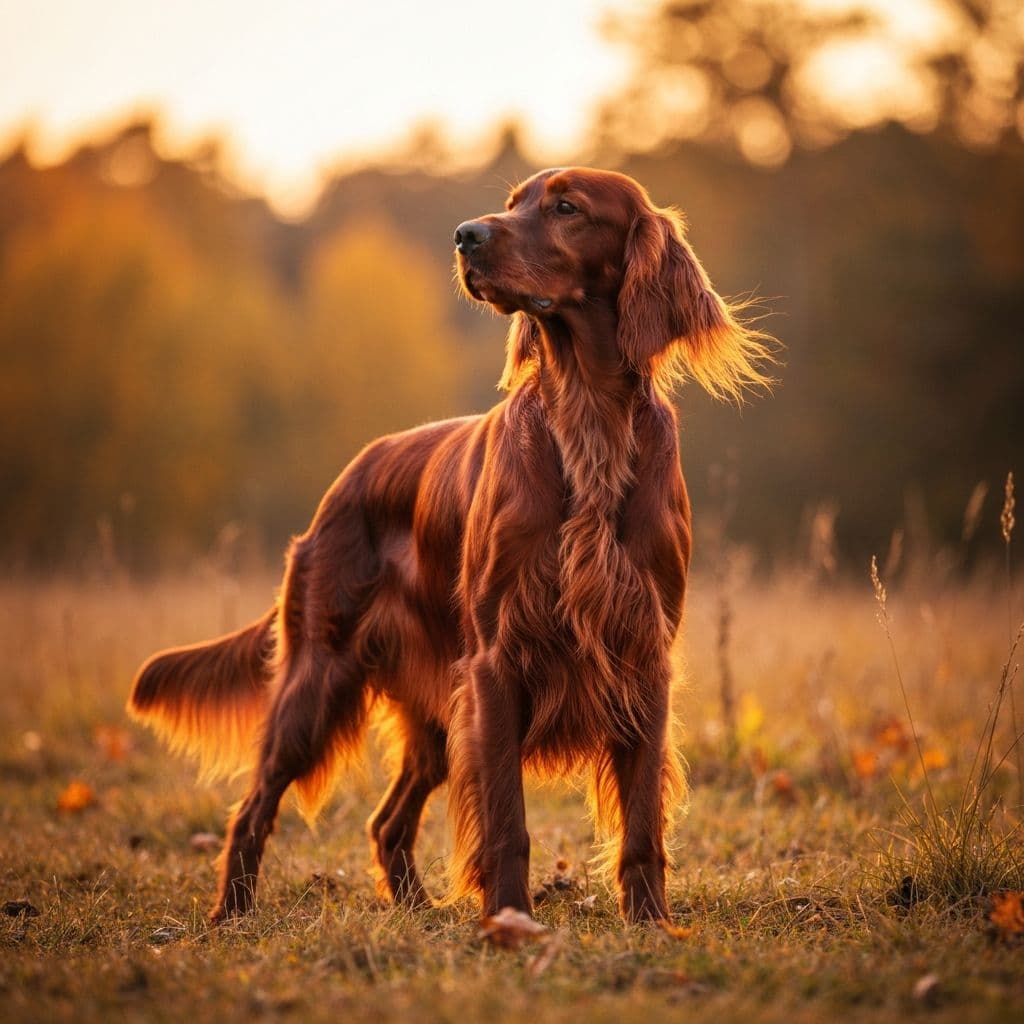 Irish Red Setter in goldener Stunde